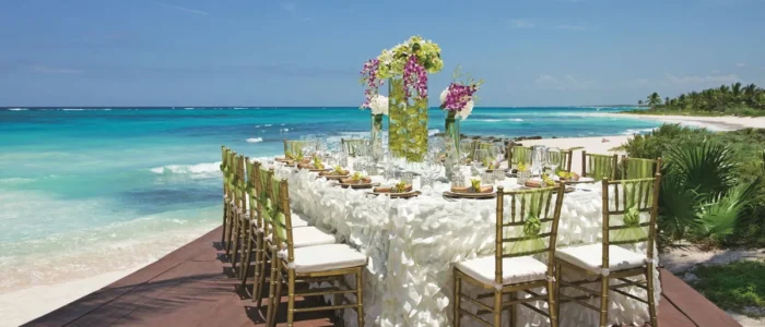 Dreams Tulum Resort-04 Beachfront dining setup at Dreams Tulum Resort & Spa, Mexico